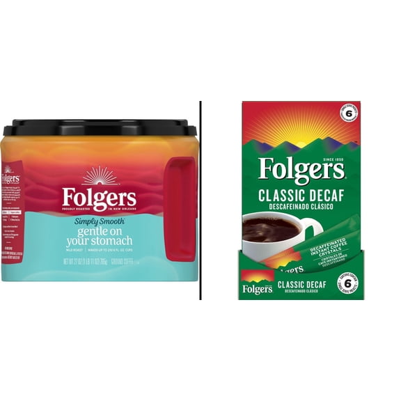 Folgers Simply Smooth Mild Roast 27 oz & Folgers Classic Decaf Single 6 ct