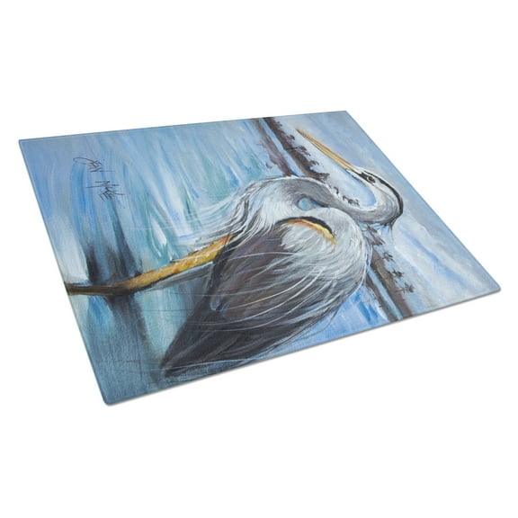 Carolines Treasures JMK1148LCB Blue Heron Gazing Glass Cutting Board Large 12H x 16W multicolor