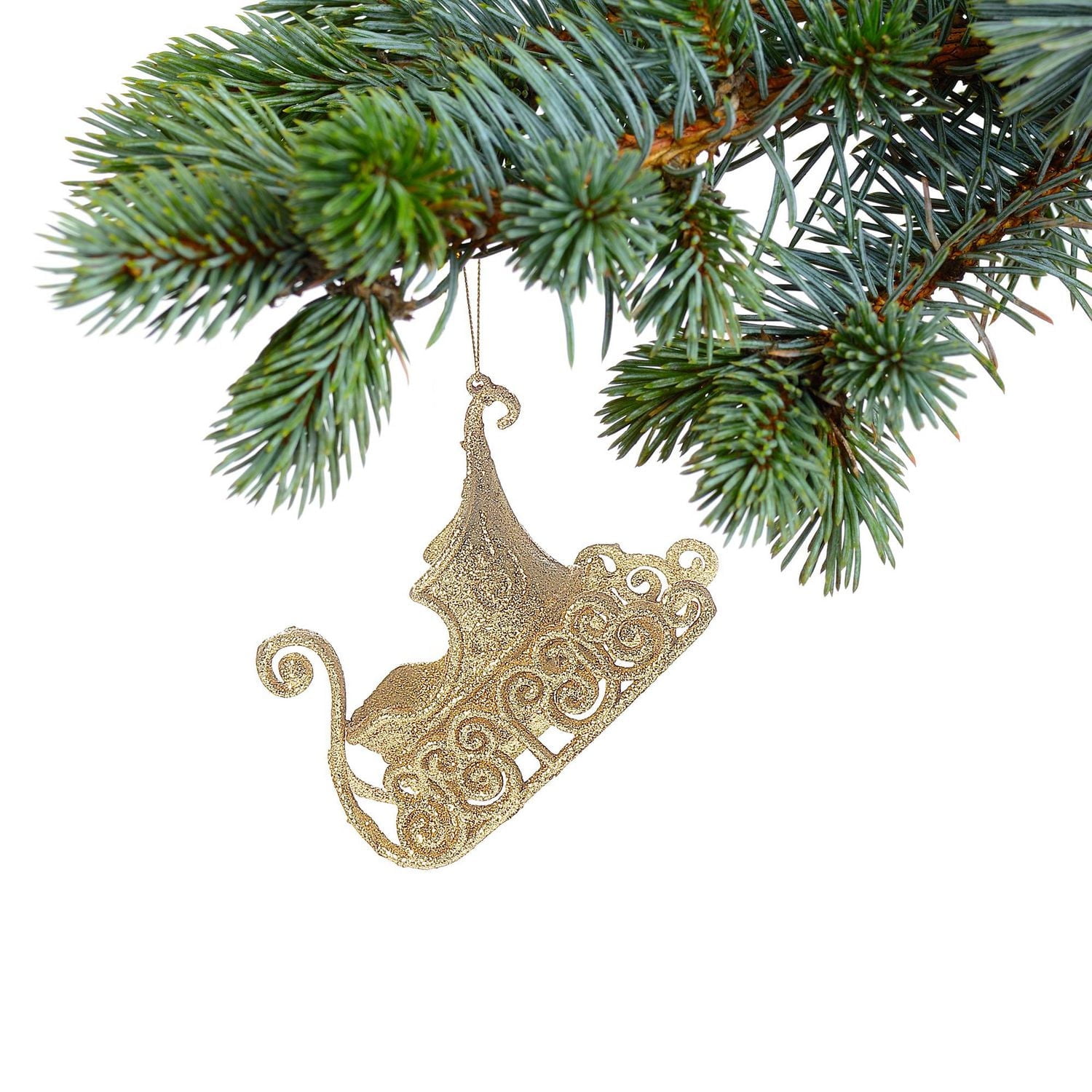Christmas Gold Glitter Ornament Sleigh - Set of 12
