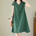 thumbnail image 6 of Cagogo Women's Petite Dresses Summer Under $5 Casual Loose V Neck Short Sleeve Linen Flowy Swing Tunic Maxi Long Cotton Dress Hide Belly Church Dress Mothers Day Gifts, 6 of 8