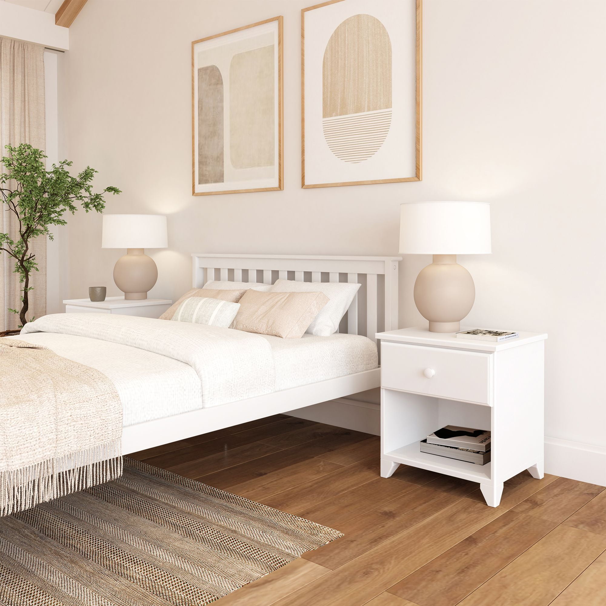 Plank+Beam Solid Wood Nightstand with 1 Drawer for Bedroom