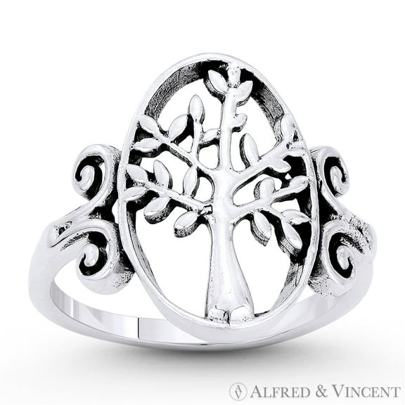Tree-of-Life / Knowledge Etz Chaim Charm Ring in Oxidized .925 Sterling Silver