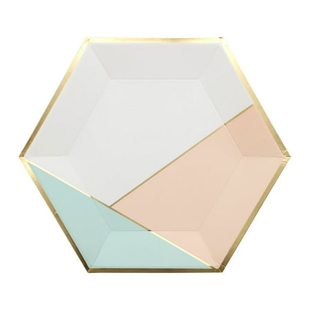 Harlow & Grey, Desert Rose Colorblock Large Paper Plates, Hexagon, 10.5", 8 Ct, Great for Birthdays, Weddings, and Baby Showers