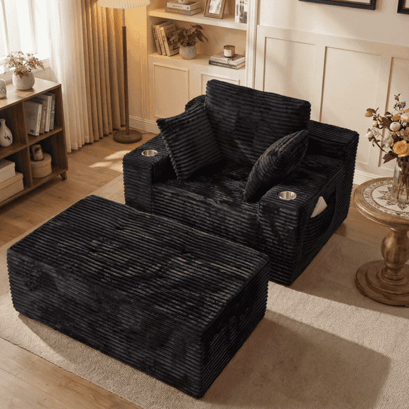 Cubente 67" Chaise Lounge Chair Indoor,Boneless Sofa Bed, Deep Seat Sleeper Couch Reading Chairs, Cloud Couches with Cup Holder & Side Pocket for Living Room, No Assembly Required