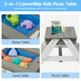 thumbnail image 3 of JOYFULIN Kids Picnic Table, 4-in-1 Wood Sand & Water Table with Umbrella, 2 Trays, Removable Tabletop and Built-in Bench, Outdoor Convertible Sensory Picnic Table for Backyard Garden, Gray, 3 of 7