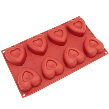 Freshware 8-Cavity Valentine Heart Silicone Mold for Muffin, Soap, Cupcake, Chocolate, Pudding and Jello, SL-110RD
