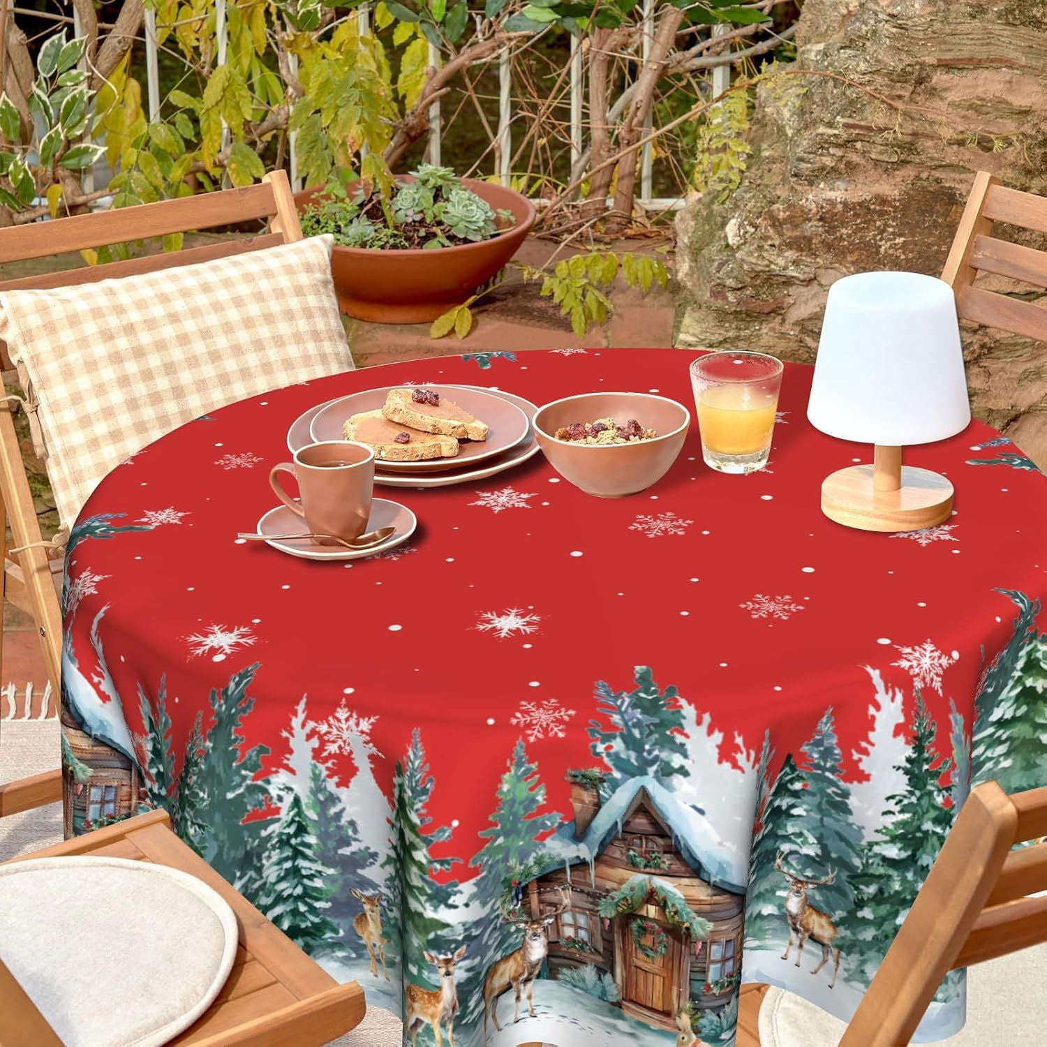 Christmas Round Tablecloth 60 inch Christmas Nativity Table Cloth Xmas Tree Table Cloths Decorations for Home Kitchen Dining Red Buffalo Plaid