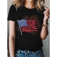 thumbnail image 4 of Women's T-Shirt Simple American Flag Stripes Stars Sparkle Short Sleeve Casual Tee Classic Crew Neck T Shirt for Women Black, L, 4 of 7