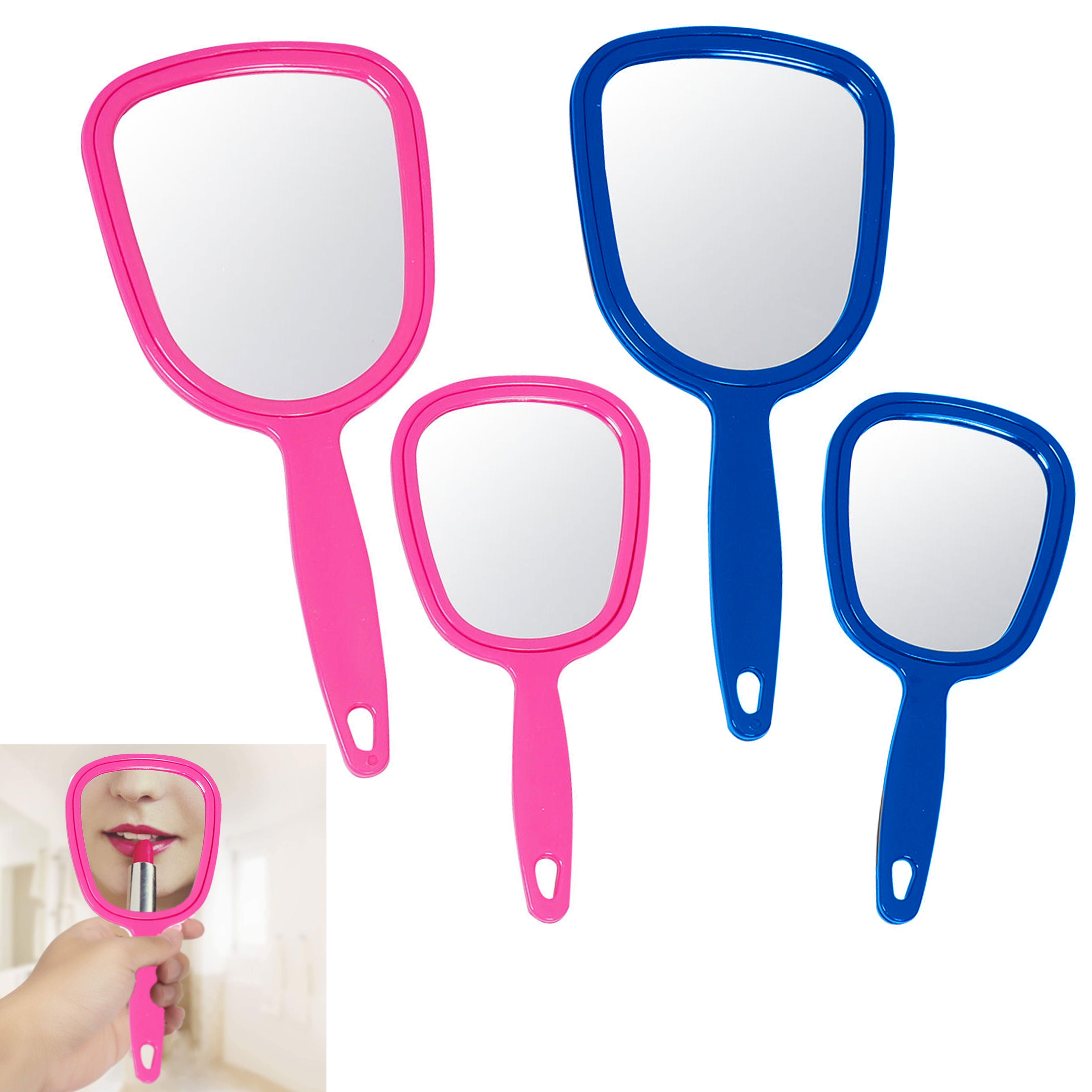 4 Cosmetic Mirror Set Handheld Makeup Vanity Compact Handle Beauty Travel Small