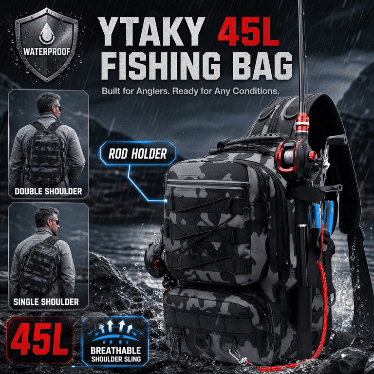 YTAKY 45L Waterproof Fishing Backpack with Rod Holder photo 7