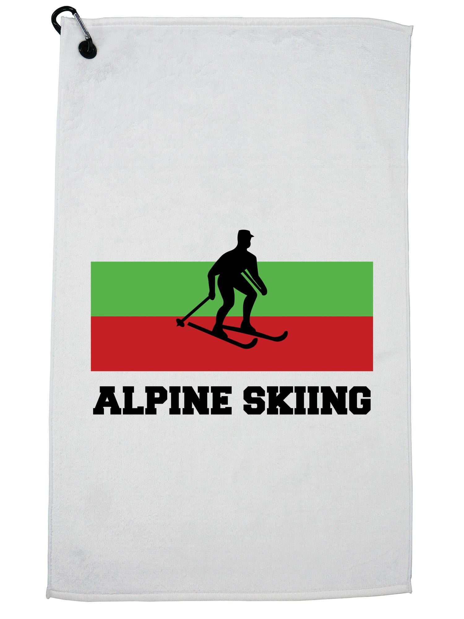 Bulgaria Olympic Alpine Skiing Flag Silhouette Golf Towel with Carabiner Clip by Hollywood Thread