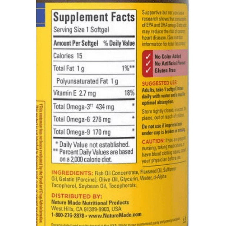 Nature Made Triple Omega 3-6-9, Fish Flaxseed Safflower Olive Oils