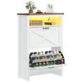thumbnail image 3 of Shoe Cabinet with 2 Flip Drawers &Open Shelf &Led Light , Shoe Rack Storage Organizer Free Standing Entrance Shoe Storage Cabinet Narrow Closet for Entryway Hallway, White, 3 of 9