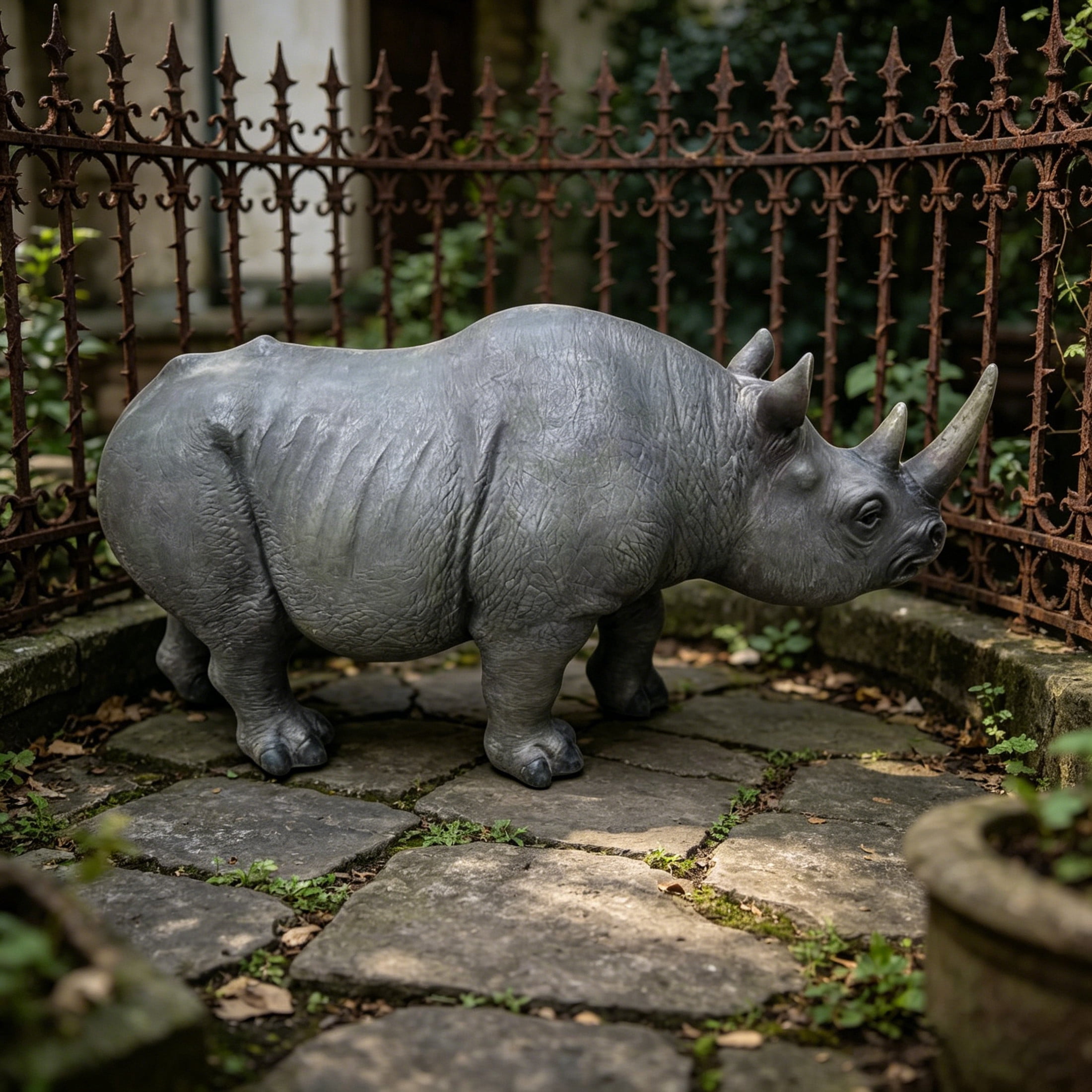 GDF Studio Rhinoceros Resin Indoor/Outdoor Guardian Statue, Weather-Resistant Decor Figurine for Garden & Courtyard