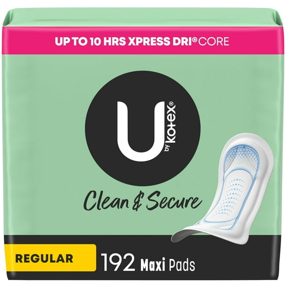 Maxi Pads U de Kotex Clean & Secure Regular, 192 unidades