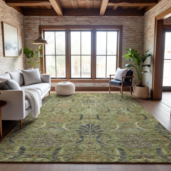 Addison Rugs Mayfield Premium Machine Washable Transitional Damask Aloe Rectangle Rug, 10' x 14'