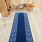 Custom Size Greek Key Design Black&Gold, Black&Silver, Blue Color Options Non-Slip Rubber Backing- 31 Inch Wide by Your Choice of Length-Hallway Stair Runner Carpet