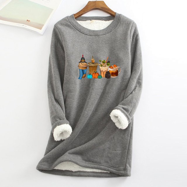 Chemises à Manches Longues pour Femmes Col Rond Poche Épaissie Peluche Chaude Hauts à Manches Longues Chandails en Molleton d'Halloween pour Femmes en Liquidation