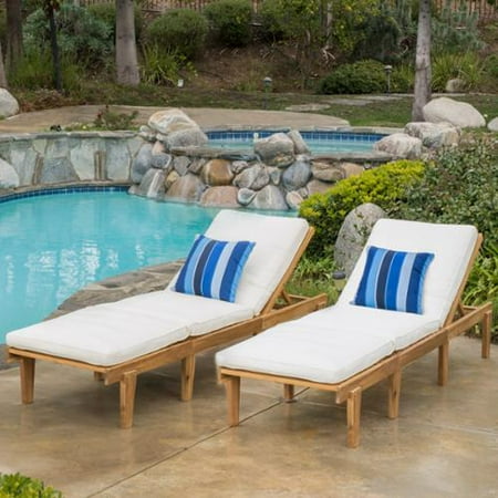 - Allison Teak Finish Acacia Wood Chaise Lounge With Cushion