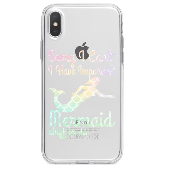 DistinctInk Clear Shockproof Hybrid Case for iPhone XR (6.1" Screen) - TPU Bumper Acrylic Back Tempered Glass Screen Protector - Sorry I Have Important Mermaids Stuff