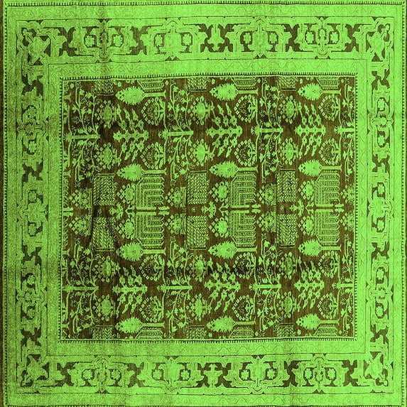 Ahgly Company Indoor Square Oriental Green Traditional Area Rugs, 4' Square