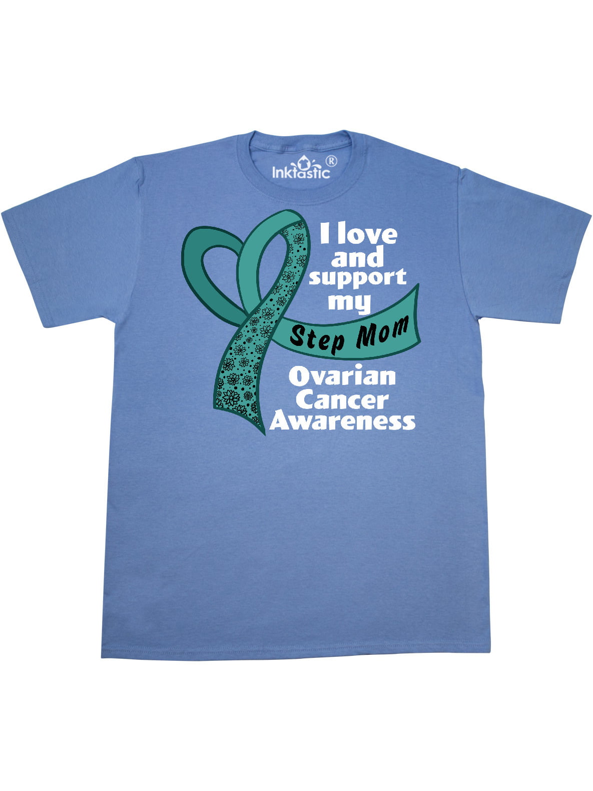 Love Mom Teal Ribbon Ovarian Cancer Awareness Short Sleeves Shirt Unisex Hoodie Sweatshirt For Mens Womens Ladies Kids.