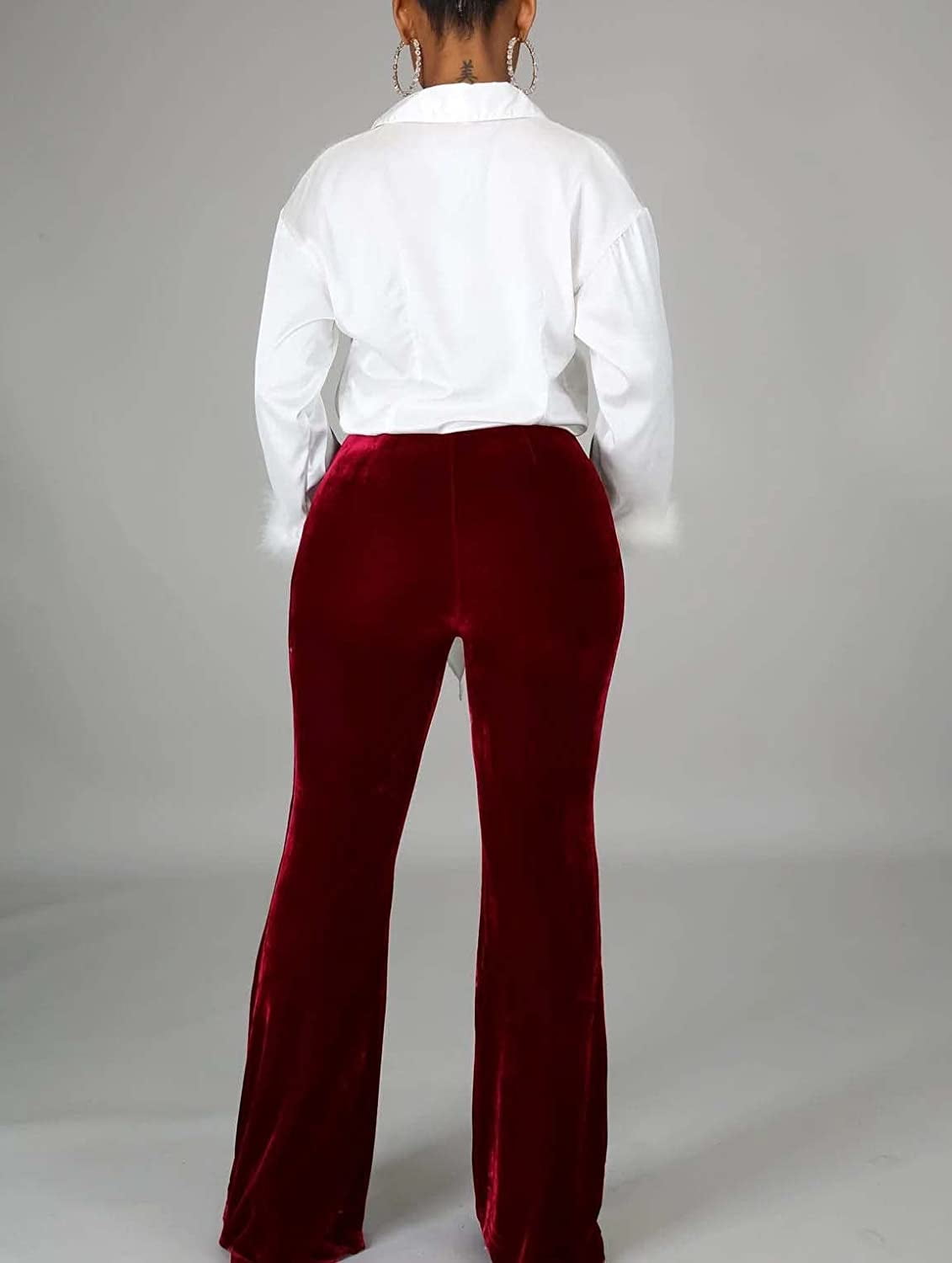 Danceemangoos Women's Velvet Bell Bottom Flare Pants Elastic High Waist Flared Yoga Palazzo Trousers 70s Rave Euphoria Outfit, Adult Unisex, Size: 2XL