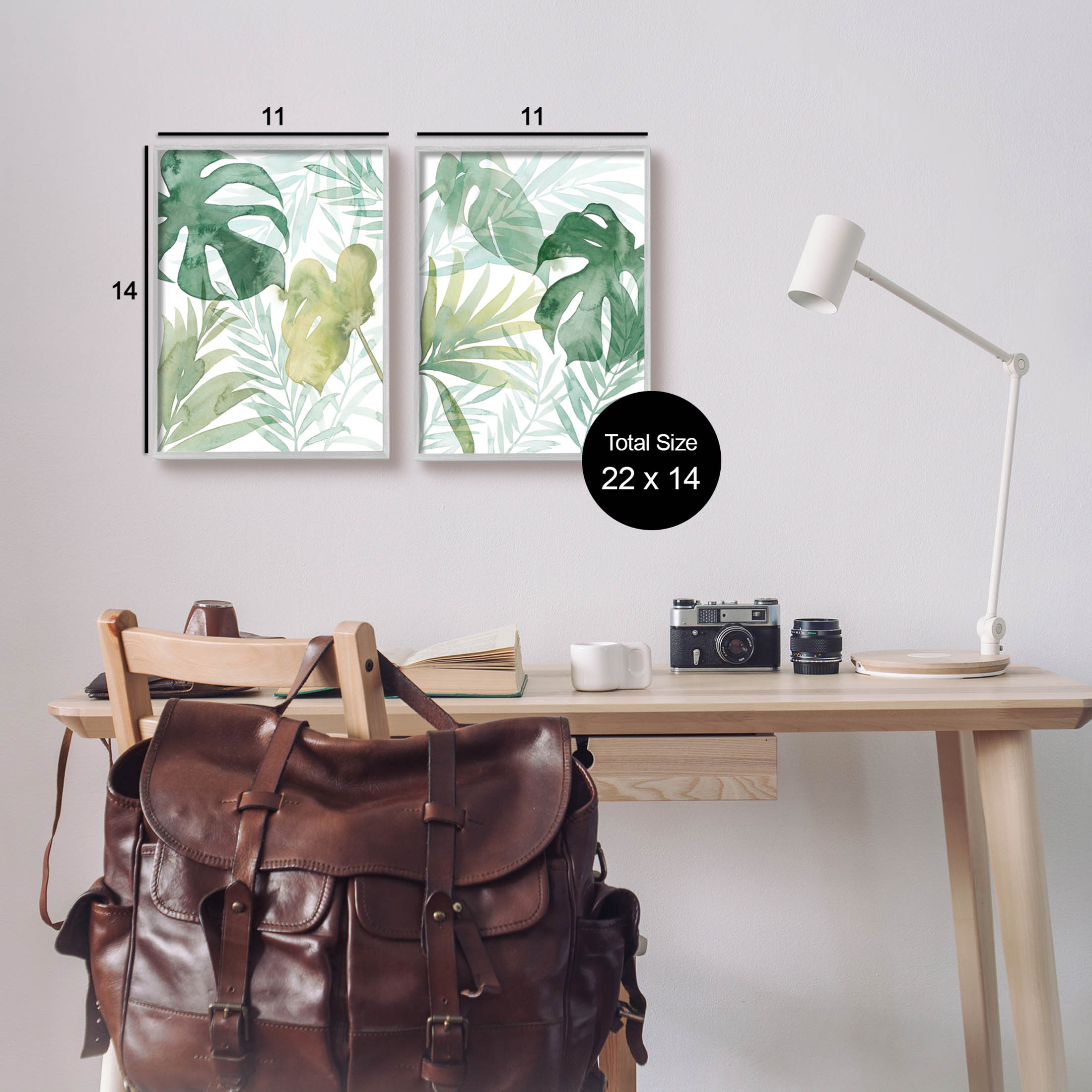 Layered Lush Green Plant Leaves Botanical & Floral Graphic Art Gray Framed Art Print Wall Art, Set of 2