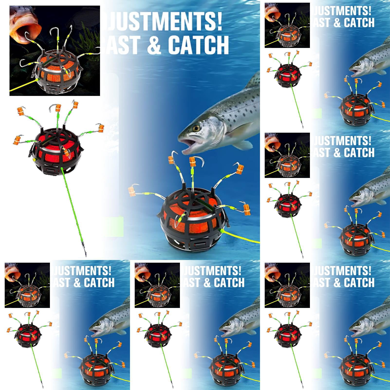 6PCS Reverse Bottom Fishing Hook with 360° Bait Cage Professional Carp Feeder Rig for Catfish & Tilapia Floating Spring Trap for Pond/Lake Fishing - All-in-One Bait System with Rotating Suspension