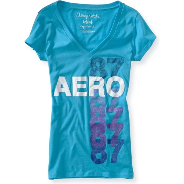 Aeropostale - Camiseta gráfica para mujer con purpurina multicolor 87'shsirt, azul, extragrande