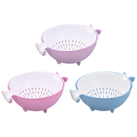 Kitchen Strainer Colander 3PCS PP Plastic Food Strainer Basket Purple  Blue  Pink