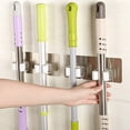 thumbnail image 3 of XIANXIAN Mop Broom Holder No Drill Stainless Steel, Mop Broom Organizer Wall Mounted Heavy Duty with Hooks Hanger, Storage Rack Self Adhesive 2PC for Bathroom, Kitchen, Office, 3 of 5