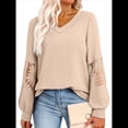 thumbnail image 1 of Blusas de Mujer con Cuello en V, Larga, Encaje, Elegantes, Informales, Modernas, de Gran Tamaño. Albaricoque M, 1 of 7