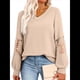 thumbnail image 1 of Blusas de Mujer con Cuello en V, Larga, Encaje, Elegantes, Informales, Modernas, de Gran Tamaño. Albaricoque L, 1 of 7