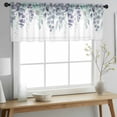 thumbnail image 2 of Teal Purple Botanical Valance Curtains for Kitchen/Living Room/Bathroom/Bedroom Window,Rod Pocket Small Topper Half Short Window Curtains Voile Sheer Scarf,Eucalyptus Leaves Watercolor Spring 60"x18", 2 of 8