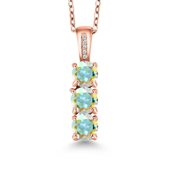 Gem Stone King 1.69 Ct Mercury Mist Mystic Topaz White Diamond 18K Rose Gold Plated Silver Pendant