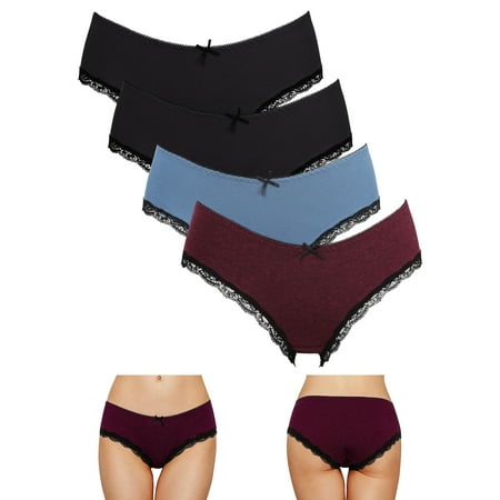 

Women Briefs Mid Waist Bow-knot Cotton Solid Color Underwear Pack of 4