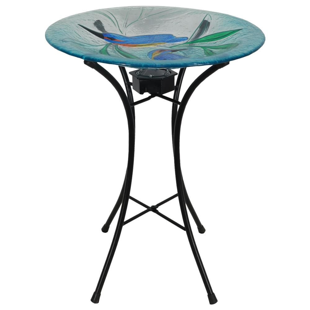 Angelo Décor 18.3-inch tall Hummingbird Harmony Glass Birdbath with Metal Stand and Solar Light