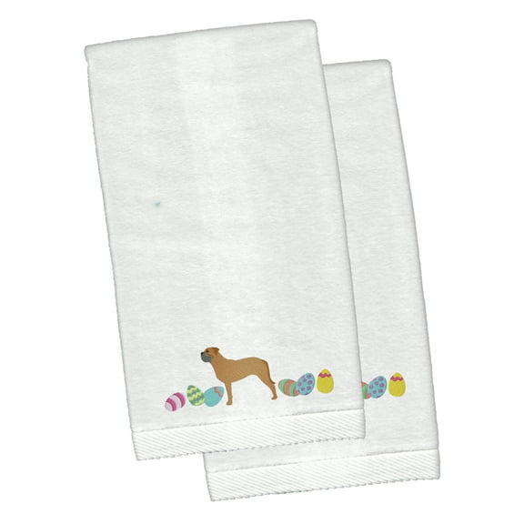 Bullmastiff Easter White Embroidered Plush Hand Towel Set of 2