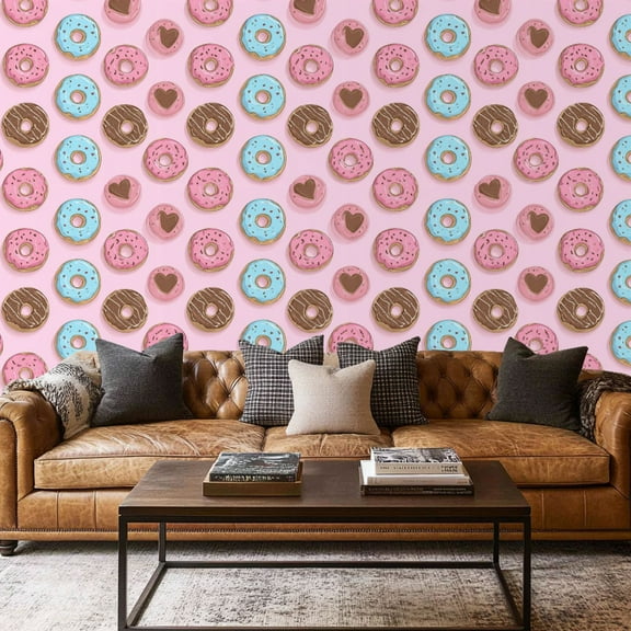 Peel and Stick Wallpaper Contact Paper Sweet cartoon colorful donuts Top View Doughnuts Self Adhesive and Removable 17.7in x 118in