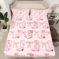 thumbnail image 2 of Homewish Pink Ribbon Bow Twin Sheet Sets,Rustic Cowgirl Boots Twin Fitted Sheet,Pink Kawaii Bowtie Flat Sheet For Girls,Breathable Home Decor,3-Piece, 2 of 7