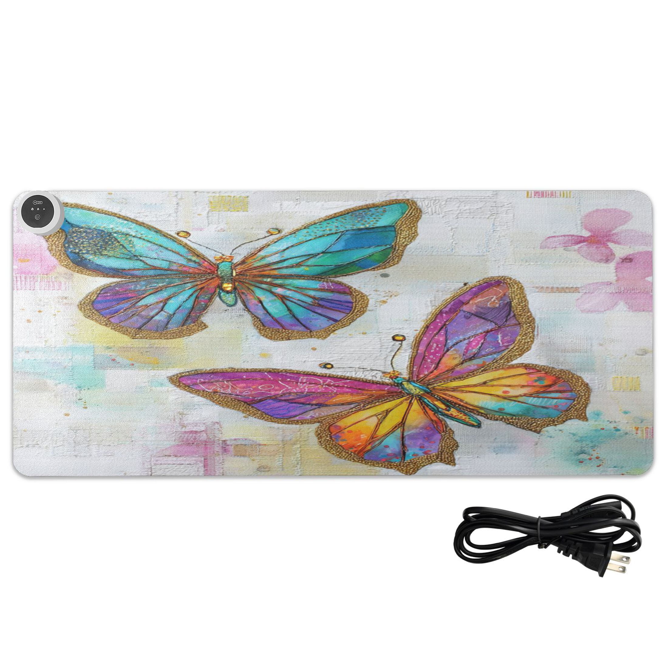 Wobogo Artistic Butterfly Heated Mouse Pad Extra-Large Desk Mat With 3 Heating Levels and 3-hour Auto Shut-Off Protection Ideal for Computer Keyboards Home Office Hand-warming Essential 31.5in × 13in