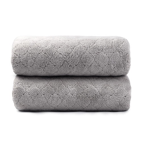 NC Fashion 2 Piece Grid Microfiber Bath Towel Set, Gray