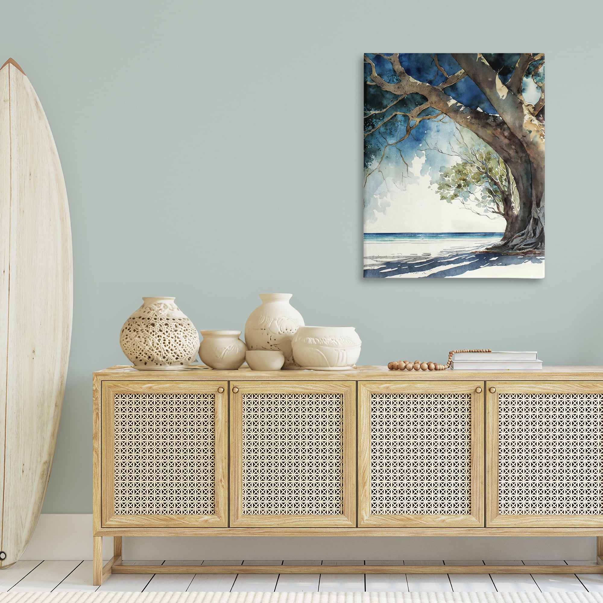 Stupell Industries Looming Tree on Coast Landscape & Nature Painting Wrapped Canvas Art Print Wall Art, 30 x 40