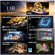 Hisense 65U8QG 65 4K UHD Mini-LED LCD TVs Television Type, 1 Pack