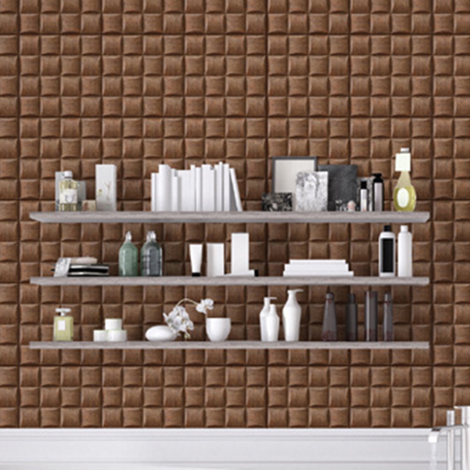 Selrti 20Pcs Removable 3D Brick Wall Panel  Waterproof PVC Self-Adhesive Wall Wooden Grain Decoration Sticker, 30x30CM