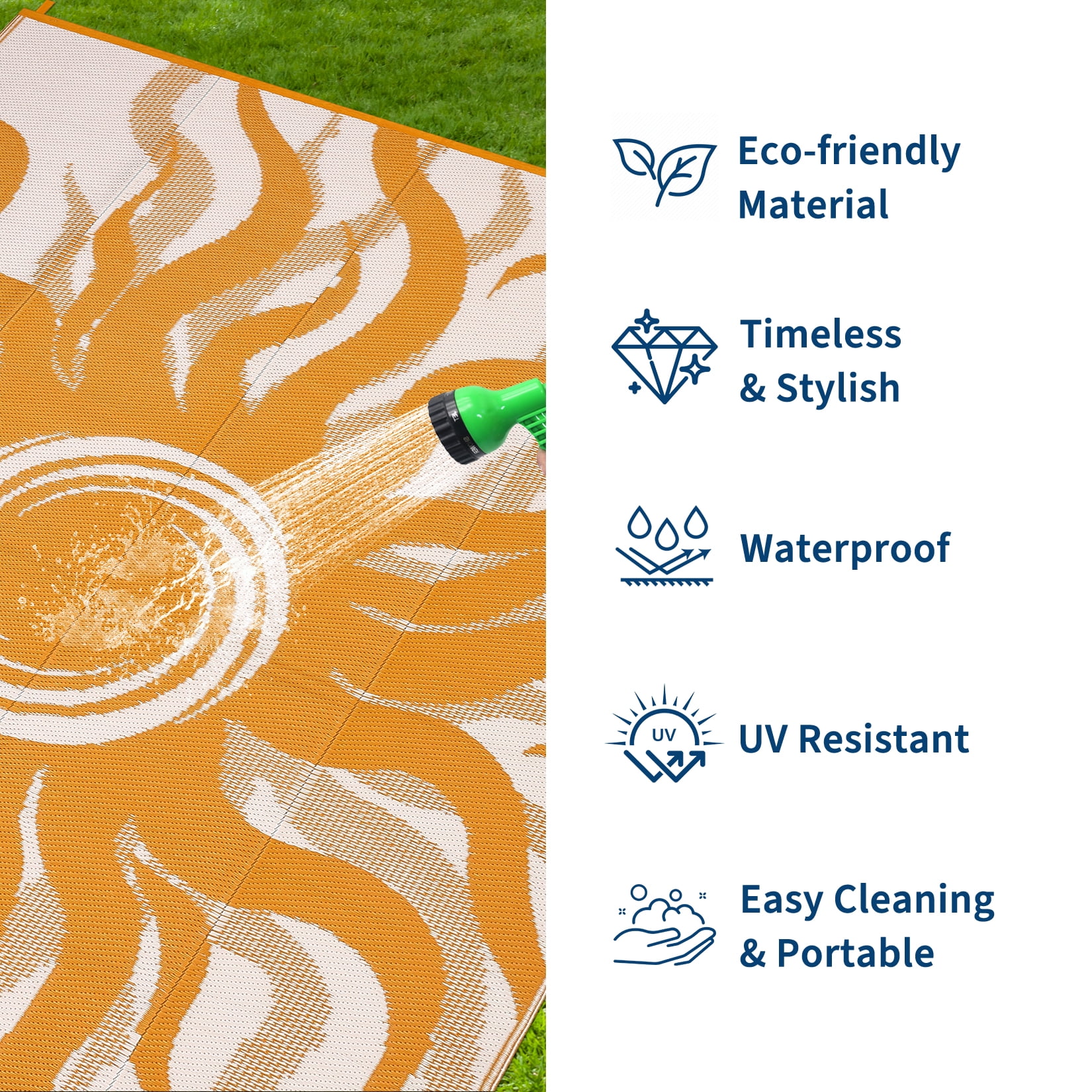 Soonbuy Sun Pattern Outdoor Rug, 8x10FT Waterproof Reversible Plastic Straw Outdoor Patio Rug, Quick Dry Easy Clean Outdoor Area Rug Carpet for Camping, Picnic, Balcony, Porch, RV