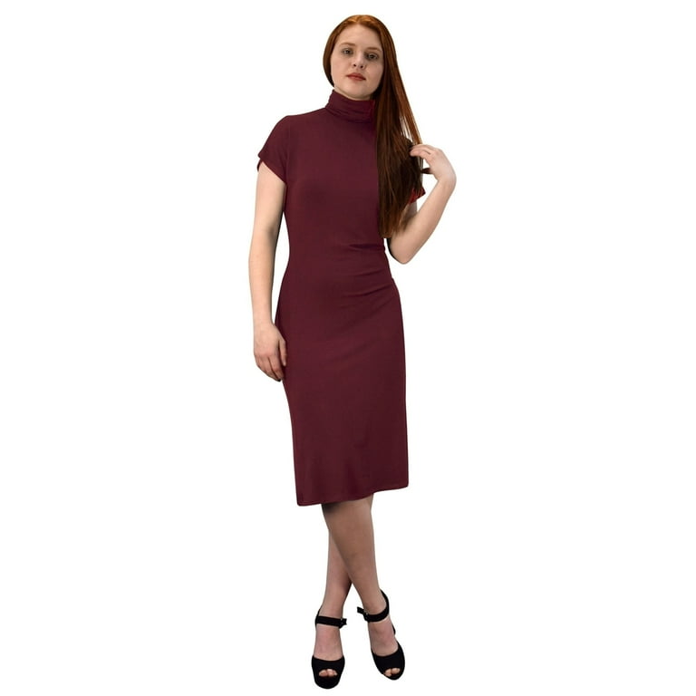 Turtle Neck Short Sleeve Bodycon Midi Dress - Walmart.com