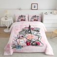 thumbnail image 2 of Castle Fairy Paris Eiffel Tower Full Size Comforter Sets 3-Piece for Girls,Valentine's Day Floral Rose Bedding Comforter Set,Romantic Gradient Marble Lightweight Bedding Sets,Lightweight Room Decor, 2 of 8