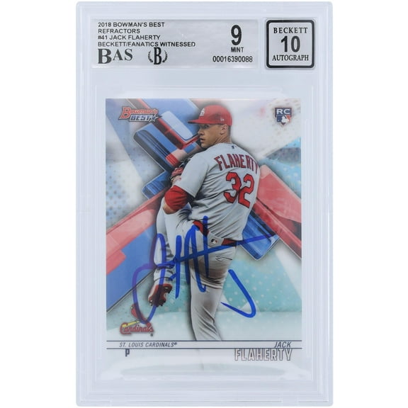 Jack Flaherty St. Louis Cardinals Autographed 2018 Bowman's Best Refractors #41 Beckett Fanatics Witnessed Authenticated 9/10 Rookie Card - Fanatics Authentic Certified